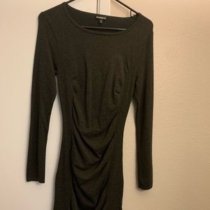 Express bodycon dark olive ruched dress